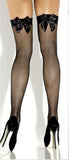Fishnet Thigh High With Satin Bows - Black