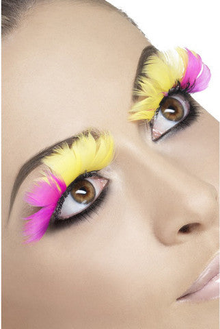 Feather Eyelashes - Pink - Yellow