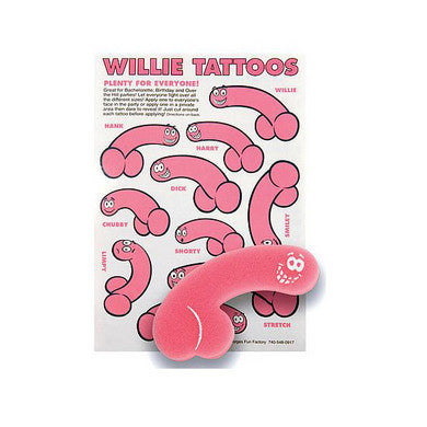 Assorted Willie Tattoos With Willie Sponge - 10 Pack