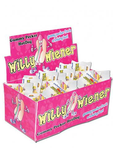 Willy Wiener Gummy Pecker Hotdog - 36 Pieces Display