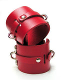 Bondage Basics Leather Wrist Cuffs - Red
