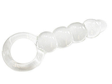 Borosilicate Glass Ringed Rattler Dildo Clear