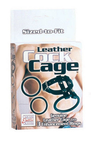 Leather Cock Cage With 3 Enhancement Rings