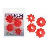 Basic Essentials Cockrings 4 Pack - Red