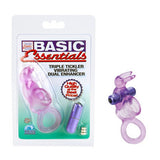 Basic Essentials Triple Tickler Vibrating Dual Enhancer - Purple