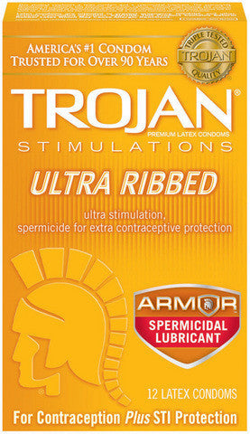 Trojan Ribbed Spermicidal Lubricant Condoms - 12 Pack TJ94550