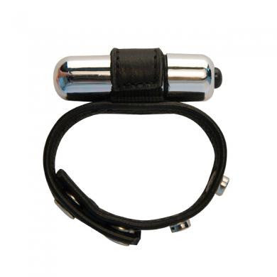 Vibrating Leather Cock Ring - Black