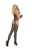 Lace Suspender Bodystocking - Black - One Size
