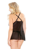 Lace Bodice Babydoll with  Removable Panel and G-string Set - Mauve - 3X-4X