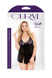 Lace Bodice Babydoll with  Removable Panel and G-string Set - Mauve - 3X-4X
