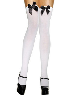 Thigh High Stockings with  Black Bow - White  Fv-29334