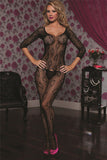 Floral Lace Body Stocking  - Black - One Size