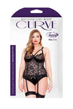 Lace and Satin Bustier Set -  Black - 3x-4x
