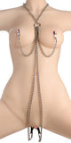 Chained Collar with Nipple and  Clit Clamps - Silver