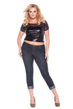 Kitten Wet Look off Shoulder  Top - Black - Queen Size
