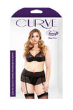 Lace Bra Set with Matching  Gartered Crotchless Tap Shorts - Black - 3X-4X