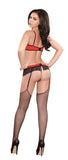 Bra Garter and G-string Set  - Red - Small