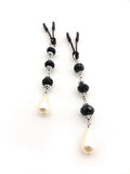 Nipple Clamp - Short Tweezer  - Black - Black Beads  -  Pearl Drop