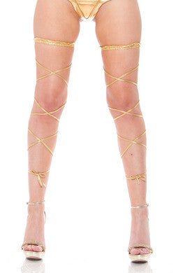 Lame Garter Set with Spagetti  Sling Shot  - Gold - One Size