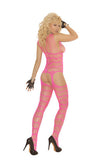 Vertical Striped Suspender Bodystocking - Neon