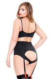 Fringe Bra and Cutout Panty  Set - Black and Red - 1x-2x