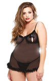 Ruffled Chemise Set - Black - 1X/2X