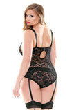 Lace and Satin Bustier Set -  Black - 1x-2x