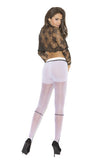 Pantyhose With Lace Up Detail - White - One Size