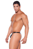 Wet Look Zipper Thong - Black  - One Size