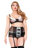 3-piece Bra and Highwaisted  Garterbelt Set - Black and  White - 1x-2x